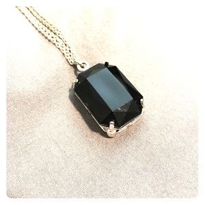 11inch Silver necklace with black gemstone